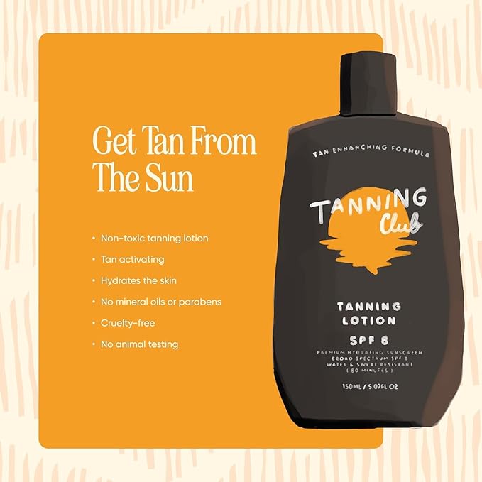 Tanning Club Sun-Kissed Essentials – SPF 6, 8 & 15 Hydrating Tanning Lotion and Oil Set with Botanical Oils, Carrot, Aloe & Shea Butter – 80-Minute Water & Sweat Resistant for a Natural Golden Glow