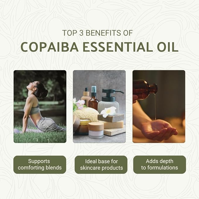Copaiba Essential Oil - Direct from Amazon Jungle Essential Oils Brazil - Steam Distilled - Aceite de Copaiba for Aromatherapy, Massage, Diffuser, DIY Candle and Soap Making - 15ml
