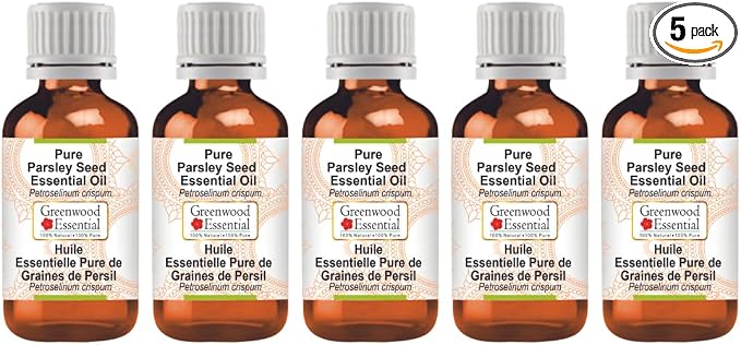 Greenwood Essential Pure Parsley Seed Essential Oil (Petroselinum crispum) Steam Distilled (Pack of Five) 100ml X 5(16.9 oz)