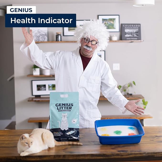 Genius Litter Health Monitoring Cat Litter, Featured on Shark Tank, Lightweight Crystal Silica Gel, Non Clumping, Dust Free, Low Tracking, Odor Control for Indoor Cats and Kittens, 3 Bag (18lb)