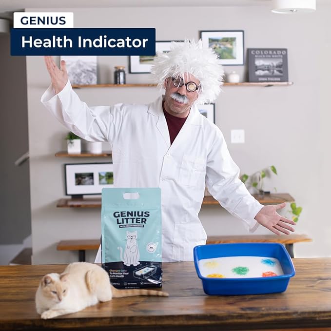 Genius Litter Health Monitoring Cat Litter, Featured on Shark Tank, Lightweight Crystal Silica Gel, Non Clumping, Dust Free, Low Tracking, Odor Control for Indoor Cats and Kittens, 6 lb Bag