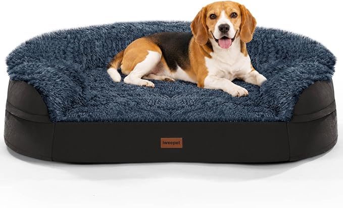 3.7 inch Thickened Orthopedic Dog Beds for Medium Dogs, Supportive Dog Sofa Bed with 28D Egg-Crate Foam, Removable Washable Plush Cover, Waterproof Lining, Half-Round Design for Puppy,Senior Dog
