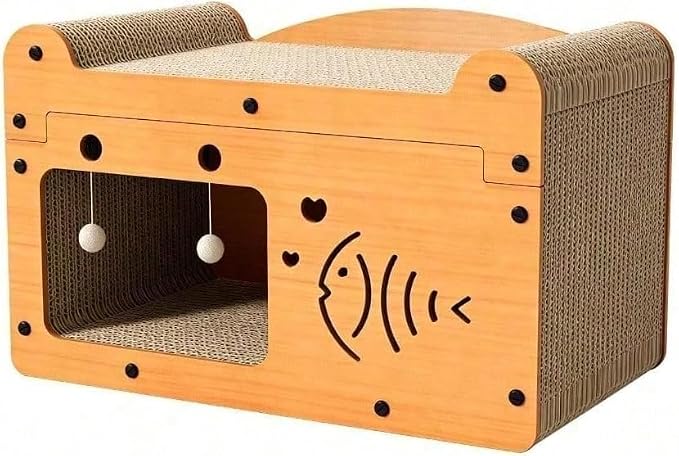 3-in-1 Scratcher Cat House – Save Your Furniture Combines Play Cave, Cozy Bed & Scratching Pad. Durable Cardboard, Reduces Stress. Ideal for Indoor Cats Who Love to Scratch, Play & Nap (FX-SFPPY)