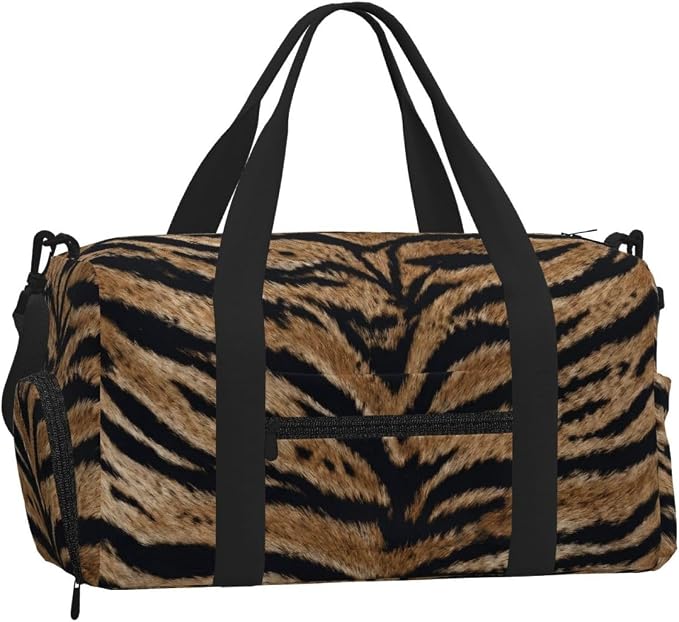 Fiokroo Sports Gym Bag Tiger Texture Pattern Travel Duffel Bag For Men Women With Shoe Compartment Water Resistant Gym Bag Carry On Duffel Bag For Weekend Traveling Yoga Gym Sports