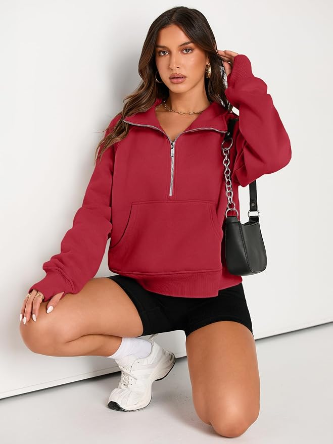 AUTOMET Womens Sweatshirts Half Zip Fleece Pullover Fall Outfits | Fall Fashion Clothes 2026,Cropped Sweatshirts,Cute Y2k Tops,Quarter Zipper Sweater,Winter Loungwear Outfits