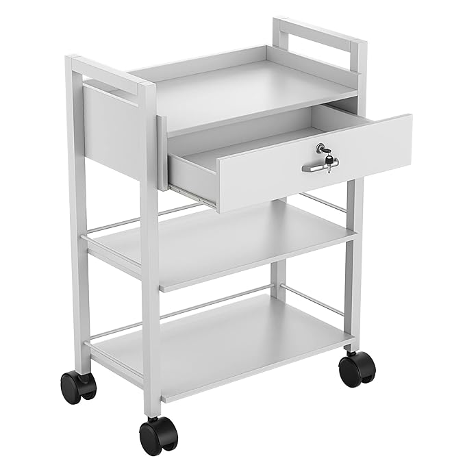 Paddie Salon Beauty Cabinet Cart Trolley 2-Layer Rolling Storage Drawer Organizer Wheels Lockable Tool Salon Station Barber Stylist Equipment Makeup Spa Cart (White-3 Layer)