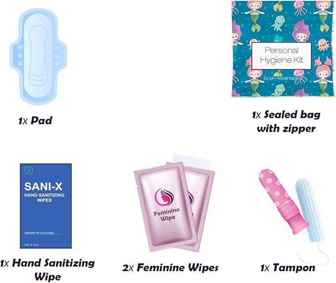 Menstrual Kit All-in-One 10 Pack | Convenience on The Go | Period Kit Pack for Travelling, Tweens & Teenager | Individually Wrapped Feminine Hygiene Product (Under the Sea)