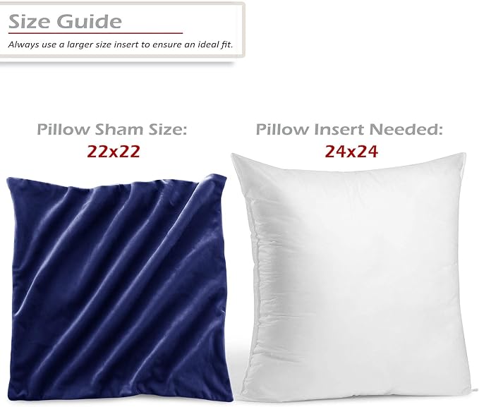 Throw Pillow Inserts Pack of 2 with Velvet Soft Solid Decorative Square Throw Pillow Covers Set for Sofa Couch Car Bedroom, 24X24 Throw Pillows Inserts with 22x22 Washable Cushion Covers, Royal Blue