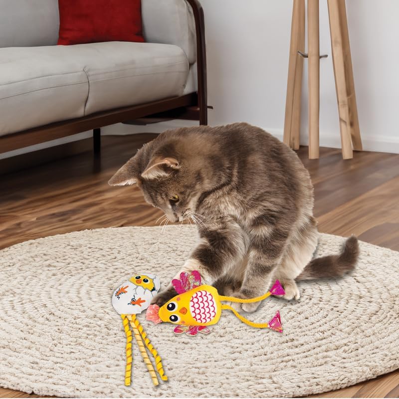 KONG Scrattles Chicken Duos – Chicken and Egg - Crinkly, Rattling Cat Toys with Catnip for Active Play