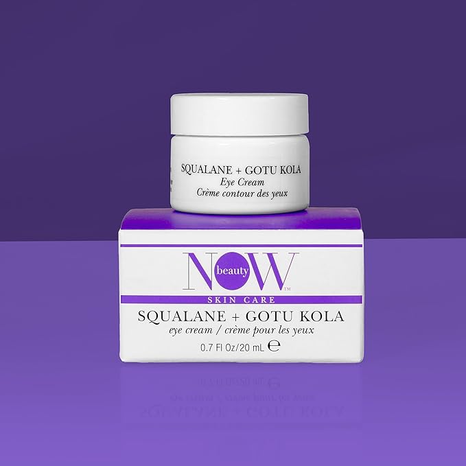 NOW BEAUTY Squalane Plus Gotu Kola Eye Cream - Brightening, Anti-Aging Under Eye Cream– Anti – Wrinkle Vitamin C Cream– Vegan – For Men & Women – Sulfate & Paraben Free – Travel Size - 0.7 oz