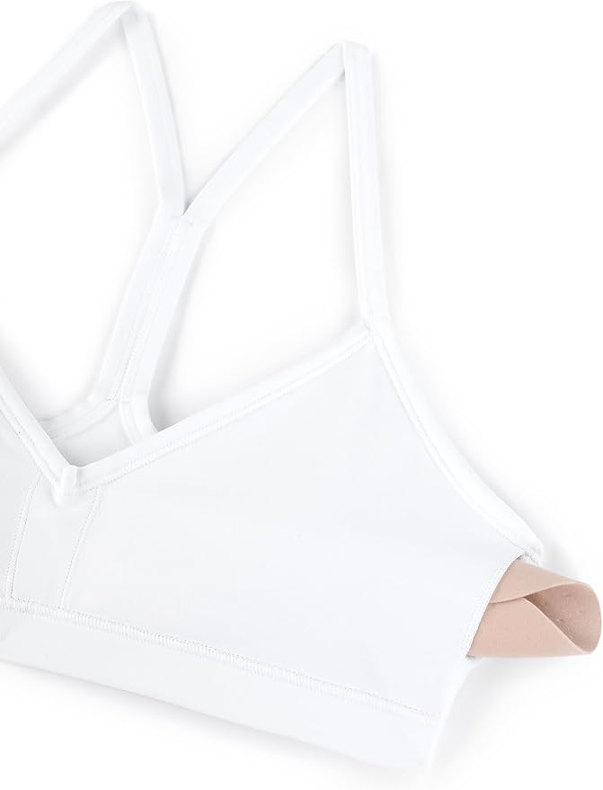 CRZ YOGA Butterluxe Ruched Sports Bras for Women - V Neck Spaghetti Thin Strap Y Back Wireless Padded Yoga Crop Top