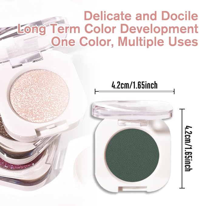 Forest Green Matte Eyeshadow Palette for Women, Single Monochrome Eye Shadow Makeup, Shiny Pressed Powder, Blendable Natural sombras para ojos, Holographic,Vegan,Travel -16