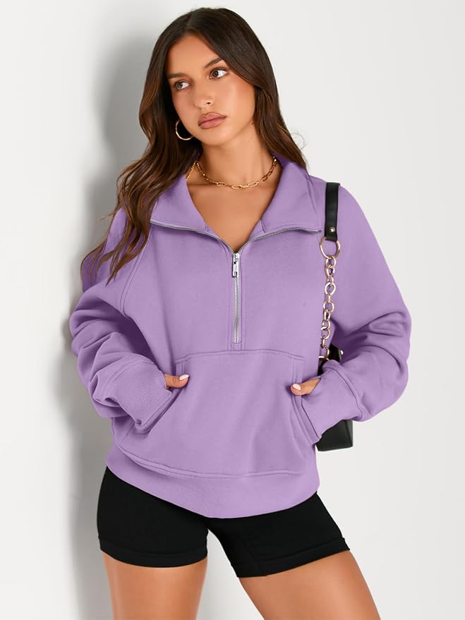 AUTOMET Womens Sweatshirts Half Zip Fleece Pullover Fall Outfits | Fall Fashion Clothes 2026,Cropped Sweatshirts,Cute Y2k Tops,Quarter Zipper Sweater,Winter Loungwear Outfits