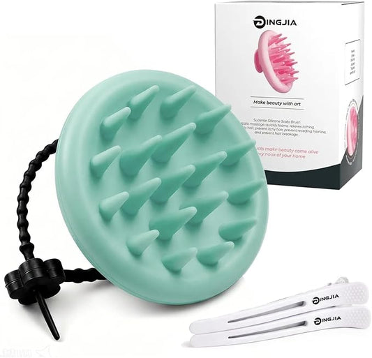 100% Silicone Scalp Massager,Scalp Scrubber for Hair Growth,Mint Green | 1 PCS Gift Box,2 Seamless Hair Clips Included,Soft-touch Grip,Quick lathering,Anti-Dandruff, Wet & Dry Use for All Hair Types