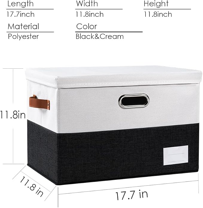 Foldable Storage Bins with Lids [3-Pack] Fabric Collapsible Storage Boxes Baskets Cubes Containers with Handles for Closet Living Room Bedroom (Black & White 17.7x11.8x11.8'')