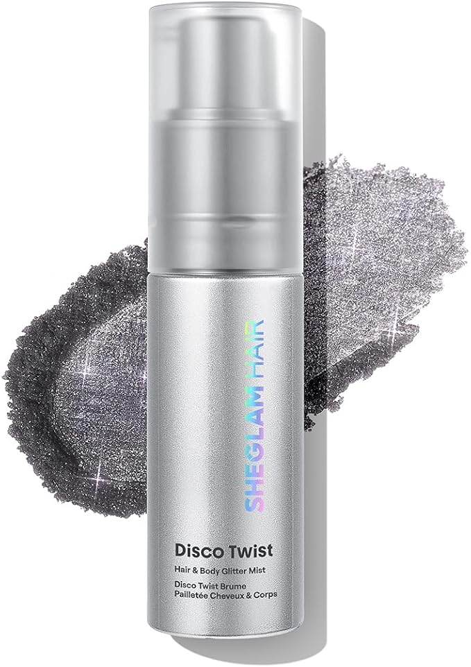 SHEGLAM Hair & Body Glitter Mist Spray - Shimmering Sparkle Makeup for Parties, Festivals, Cosplay, Halloween - Long Lasting, Non-Clogging, Easy Wash Off, 0.3 Fl Oz (Silver)