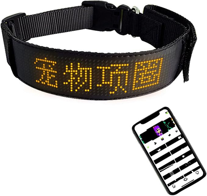 Rechargeable Programmable LED Dog Collar High Visibility Flashing Light Up Collar for Night Walks Polyester Ribbon Yellow Fit for Small to Large Dogs
