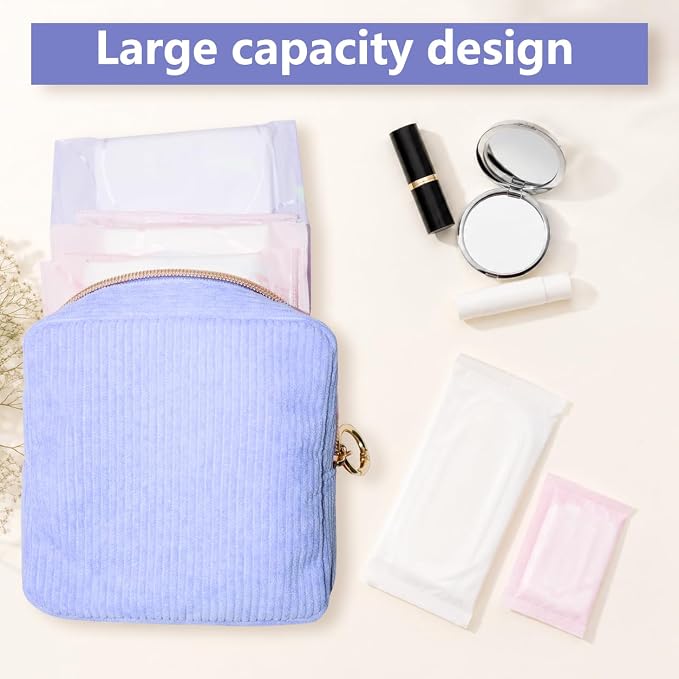 Period Bag for Girls, Corduroy Period Kit with Sanitary Pad Pouch, Menstrual Storage Bag and Tampon Holder for Purse, Girls School Essentials,Feminine Care Organizer(Lilac)