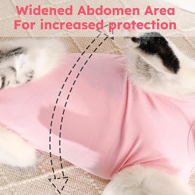 Hpetppy Cat Recovery Suit, Breathable Cat Surgery Recovery Suit Female, Cat Onesie for Cats After Surgery Spay Surgical Abdominal Wound Skin Diseases Cone of Shame Alternative (Pink,S)