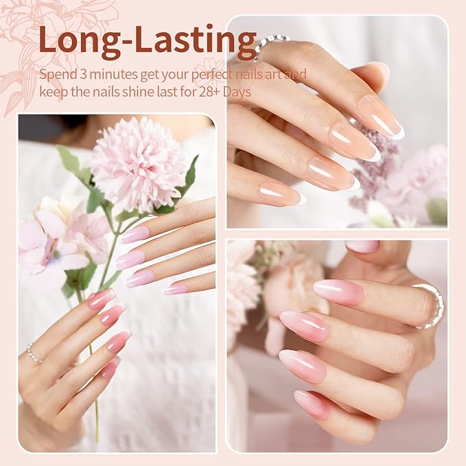 RARJSM Nude Gel Polish for French Manicure,Sheer Jelly Pink Gel Nail Polish Set of 6 Transparent Colors Clear Light Brown Pure White Neutral Nail Varnish LED UV Curing Requires 7.5ml for Home Salon