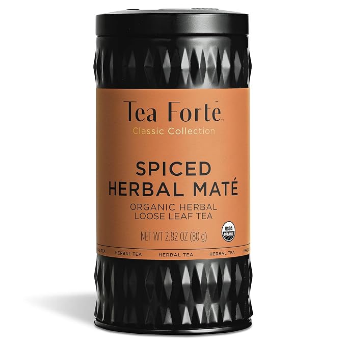 Tea Forte Spiced Herbal Maté Premium Loose Leaf Caffeinated Herbal Tea Blend Canister, Makes 35-50 Cups