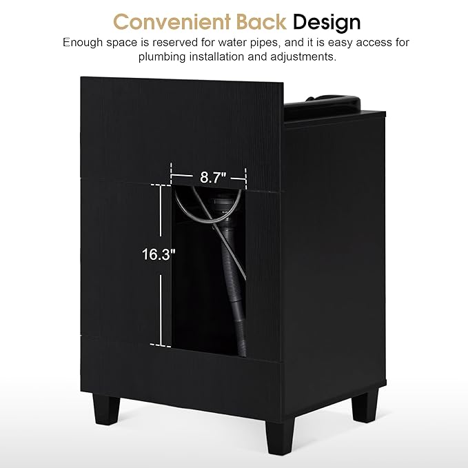 BarberPub Barber Storage Shampoo Station, Spa Textured Embossed Cabinet with Shampoo bowl & Drawers, Hair Salon Sink Backwash Equipment 7131 (Black)