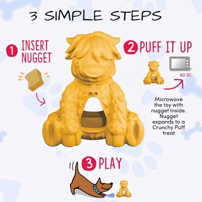 Yeti Puff & Play Interactive Dog Toy, Nugget Treat Dispenser, Yellow Yak