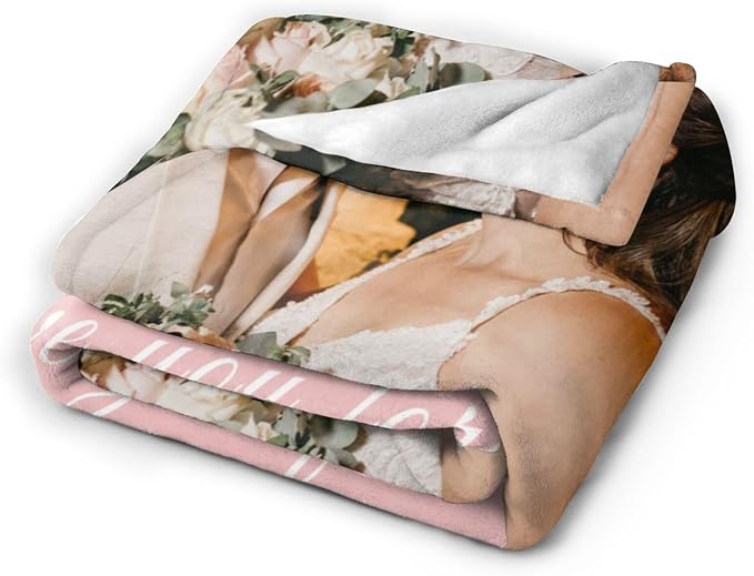 Custom Blanket with Picture Text, Personalized 1 Photo Blanket, HD Printing Customized Flannel Throw Blanket Gifts for Mom Dad Couple Girlfriend Boyfriend Wife Husband Christmas Wedding Gift