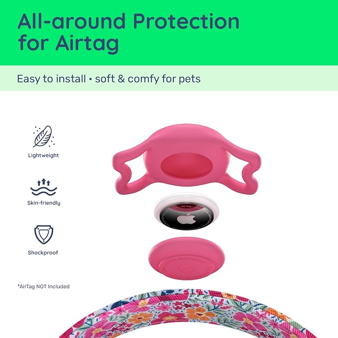 Airtag Dog Collar,with Waterproof airtag Holder，Original Stylish Cute Pattern Design.QR Code ID Buckle，Comfortable Soft Cotton for Small Medium Large Dogs
