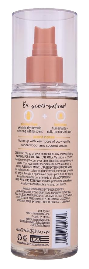 Tree Hut Vanilla Hair & Body Mist, Hydrating & Alcohol-Free Body Spray, Fragrance with Vanilla, Sandalwood & Coconut Notes, Alcohol-Free Formula, Spray, 6 Fl Oz.