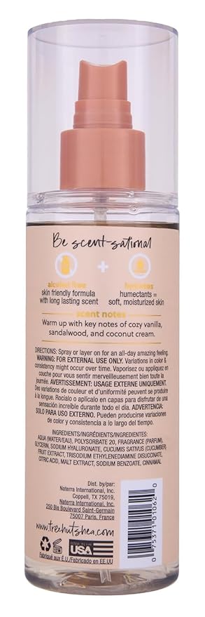 Tree Hut Vanilla Hair & Body Mist, Hydrating & Alcohol-Free Body Spray, Fragrance with Vanilla, Sandalwood & Coconut Notes, Alcohol-Free Formula, Spray, 6 Fl Oz.