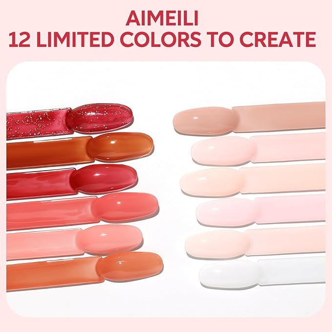 AIMEILI Jelly Gel Nail Polish Set 12pcs, Hema Free, Cruelty Free, Vegan, Soak Off Nude Pink Neutral Sheer Nail Art Manicure - Kit 31