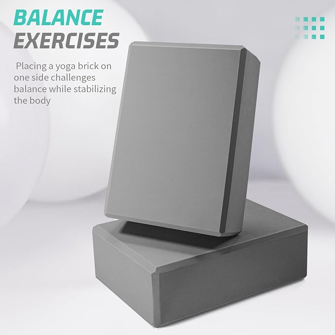 Yoga Blocks 2 Pack 3x6x9IN Foam Block Supportive Latex-Free with Beveled Edges, Non-Slip Exercise Blocks for Pilates, Meditation, Balance, Stretching and Deep Poses