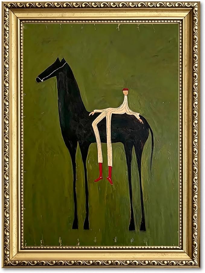 Gold Framed Abstract Horse Wall Art, Modern Western Horse Wall Decor Painting Vintage Southwestern Cowboy Canvas Prints Picture for Living Room Bedroom Farmhouse 16x24 inch