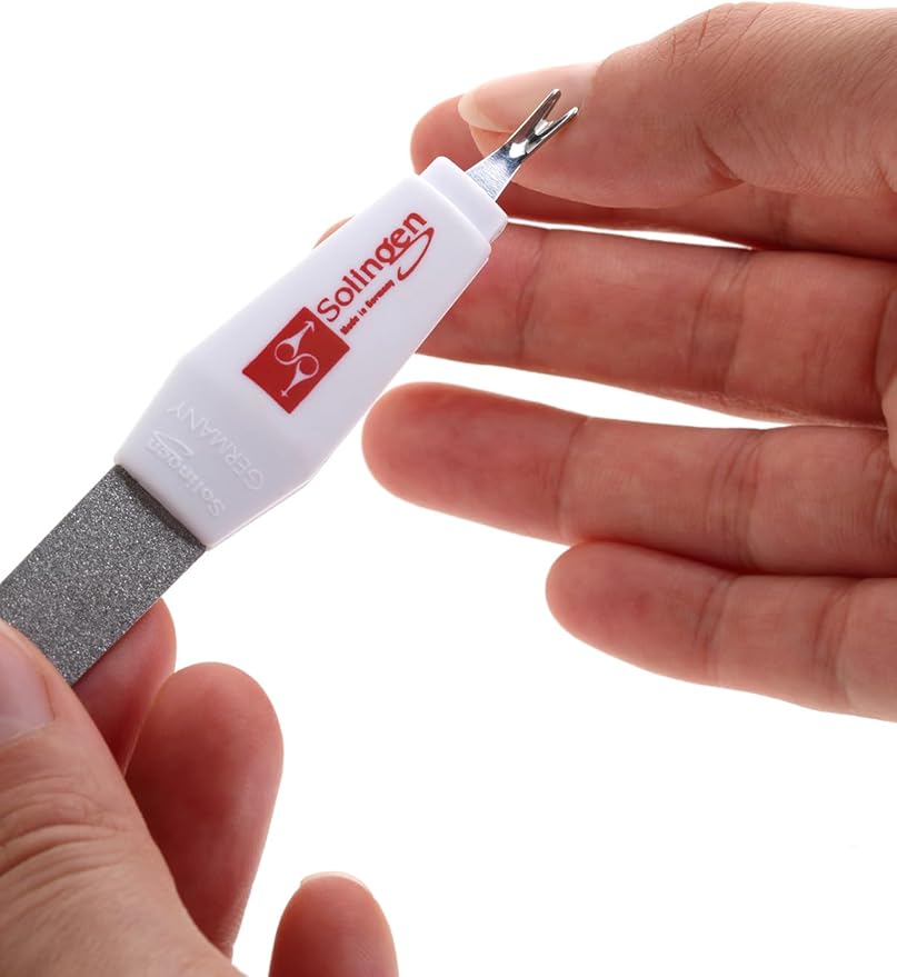 Solingen Sapphire Nail File & Cuticle Trimmer – Dual-Sided Professional Nail File for Fingernails & Toenails – Durable German Steel 2-in-1 Manicure Tool