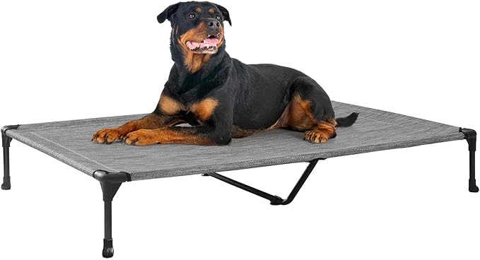 Veehoo Outdoor Elevated Dog Bed Large Sized Dogs, Cooling Raised Dog Cots | Off-ground training platform, portable camping hammock, breathable mesh, easy to clean, no-tool setup, 53"x37", Black Silver
