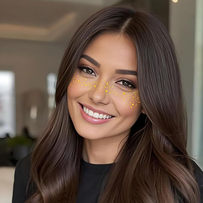 Gold Glitter Freckles Face Tattoo - Face Sparkle Freckles Sticker - Gold Faces Glitter Makeup Speckles for Glitters Makeup Accessories for Women - Halloween Makeups Prom - Rave Party
