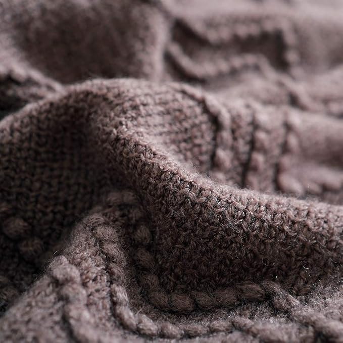 BOURINA Brown Throw Blanket 60x80 Inch Boho Knitted Soft Throw Sofa Blanket | Knitted Throw Blanket 60x80 Inches, Soft Lightweight Boho Weave Throw Decorative Couch Blanket for Living Room Bedroom Chair