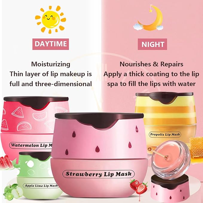Honey Lip Balm, Strawbemy Apple Watermelon Cherries, Coconuts, Peaches, Grapes, Mint Lip Mask, Moisturizing Lip Sleeping Mask, Hydrate Repair Prevent Dry Cracked Lip (8 Flavors)