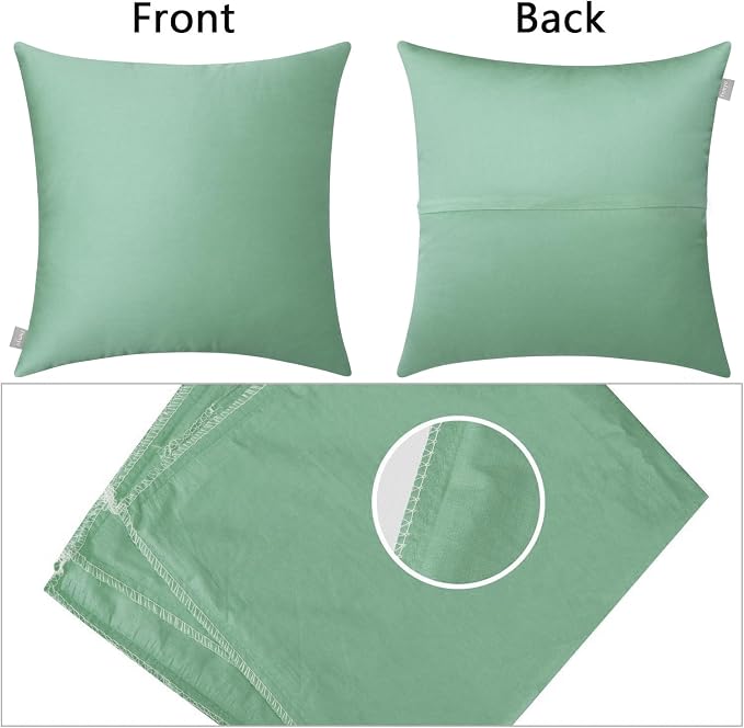 Thmyo 4-Pack 100% Cotton Comfortable Solid Decorative Throw Pillow Case, Square Cushion Cover Pillowcase Sublimation Blank Pillow Covers DIY Throw Pillowcase for Sofa(18x18 inch/ 45x45cm,Mist Green)