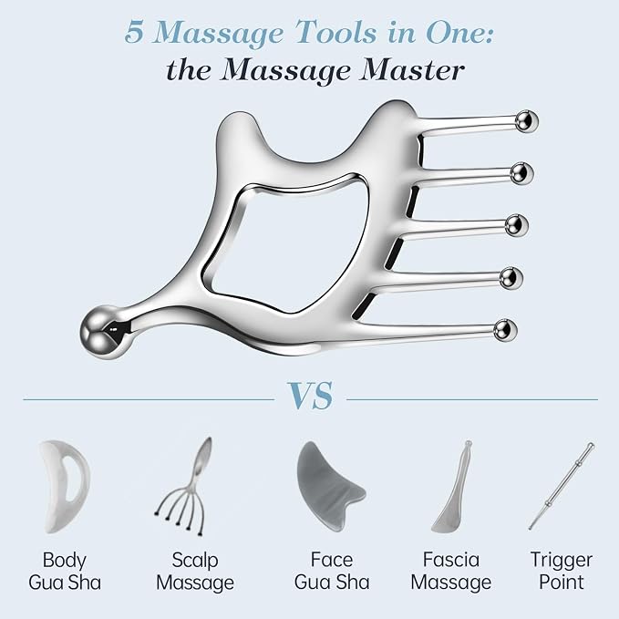 Metal Gua Sha Facial Massage Tools, Scalp Massage Comb for Head | Hollow Handle & Massage Heads Deeply Relax Head or Body, Portable Gua Sha Comb for Women, Relax Anytime at Home & Office