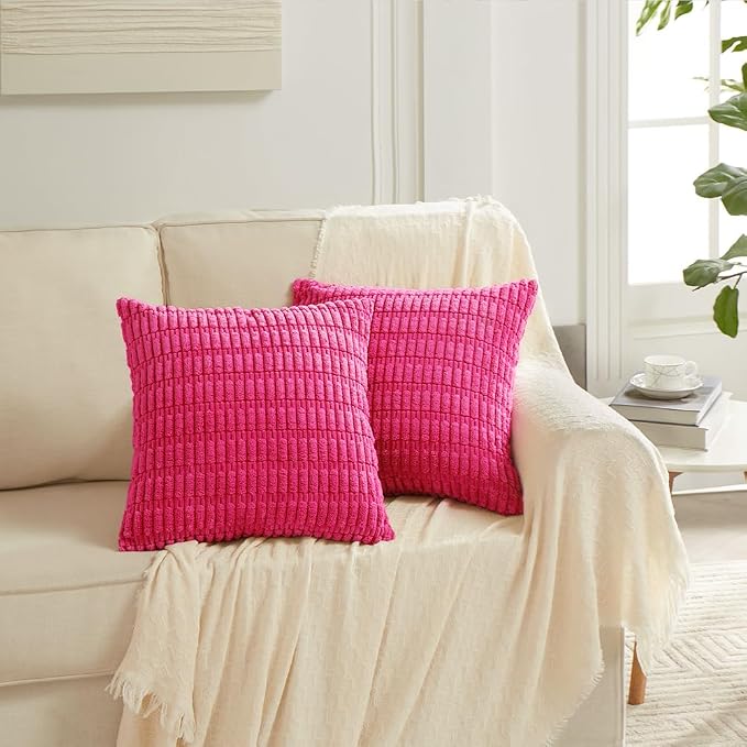 Fancy Homi 4 Packs Decorative Throw Pillow Covers for Living Room Couch Bed, Modern Farmhouse Boho Home Décor Accent Cushion Case, 18" x 18", Hot Pink