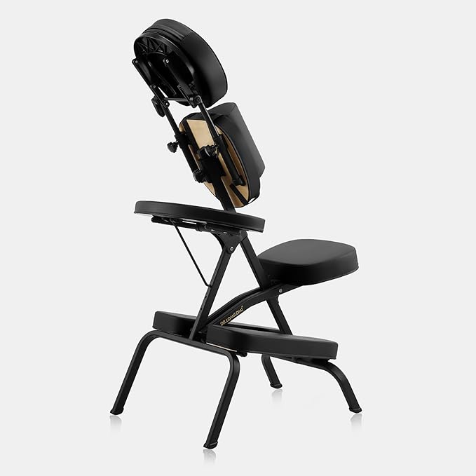 Aluminum Light-Weight Adjustable Folding Portable Travel Massage Chair with Backpack 402 Keanu (Black)