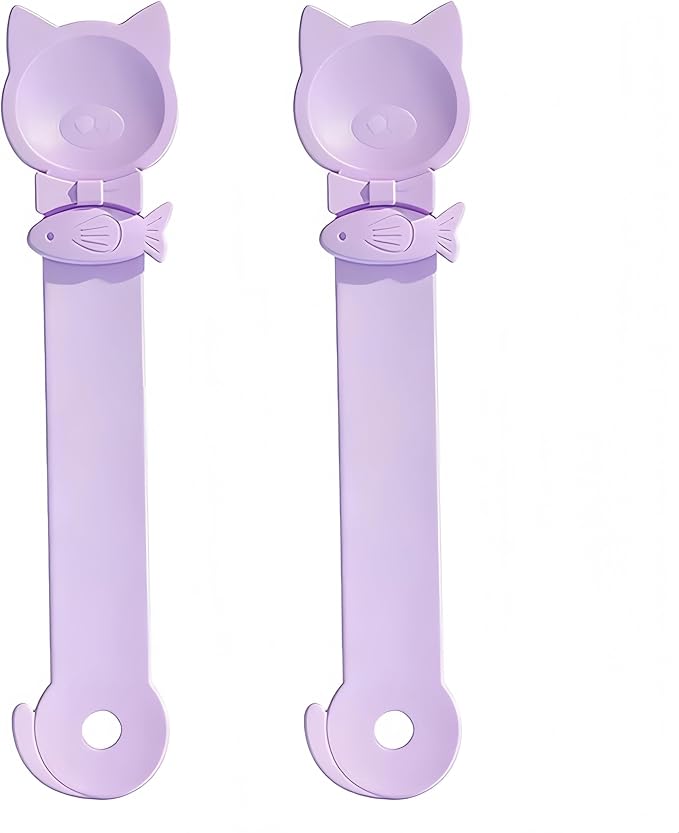 Tail-Shaped Cat Treat Dispenser - Squeeze Spoon for Wet Food & Cat Strips, Multi-Purpose Pet Food Can Accessory, Easy Clean (Pruple+Pruple)