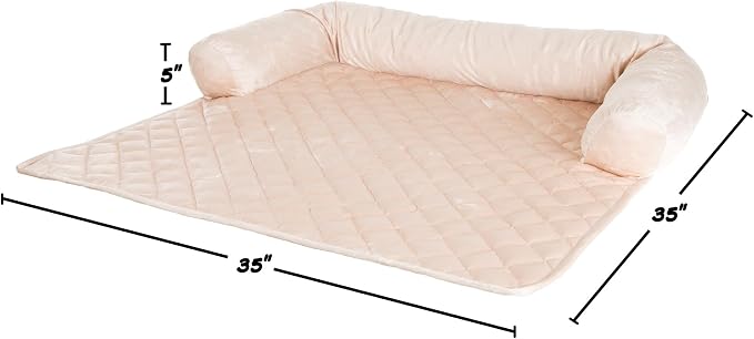 Couch Cover for Dogs - 35x35 Pet Furniture Protector with Memory Foam Neck Bolster, Quilted Fabric, and Water-Resistant Base Layer by PETMAKER (Beige