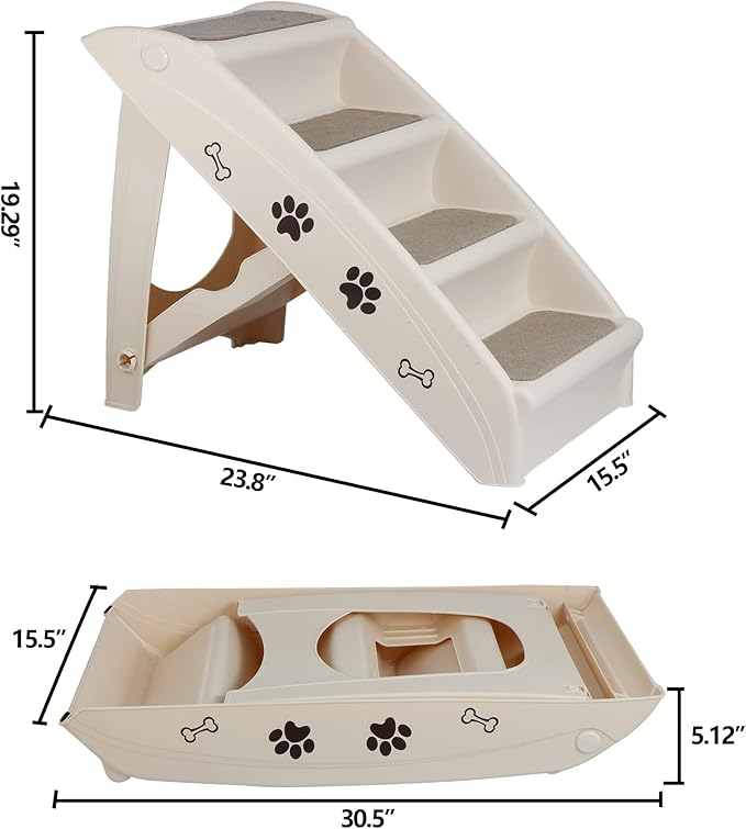 ZENY Dog Stairs for Bed 20" H, 4-Step Dog Steps for High Bed, Couch, Car | Pet Steps for Small Dogs and Cats, Non-Slip Pet Ramp Indoor, Tan