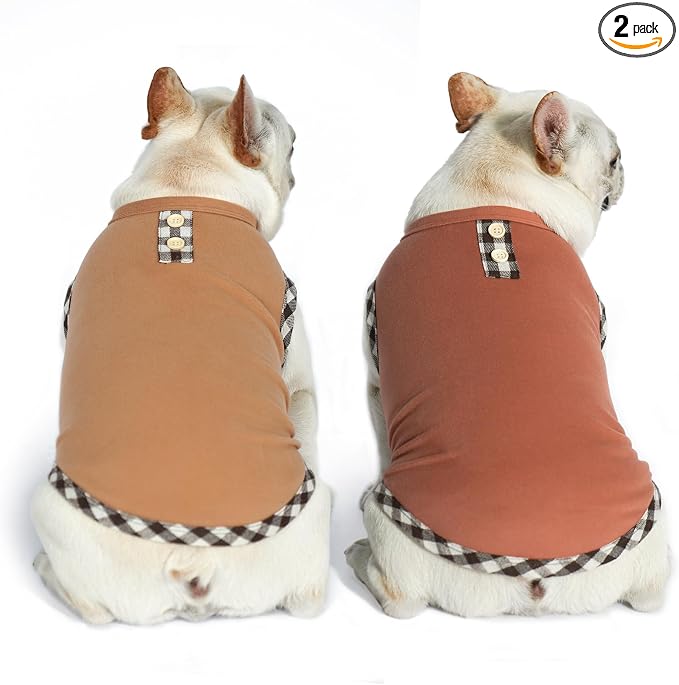 KYEESE 2Pack Dog Shirt Sleeveless Dog Sweatshirt Soft Fleece Coats Stretchy Vest Pullover Clothes Lightweight Sweater for Small,Brown+Khaki,L