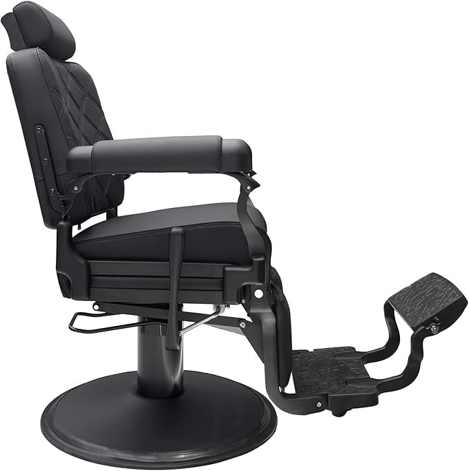 MYS Modern Barber Chair, The Founder, Heavy Duty Barber Chair Model 8817, Reclining to 135°, Stainless Leather, Aluminum Frame, 360° Rotation, 700 lbs Weight Capacity, 27-inch Base