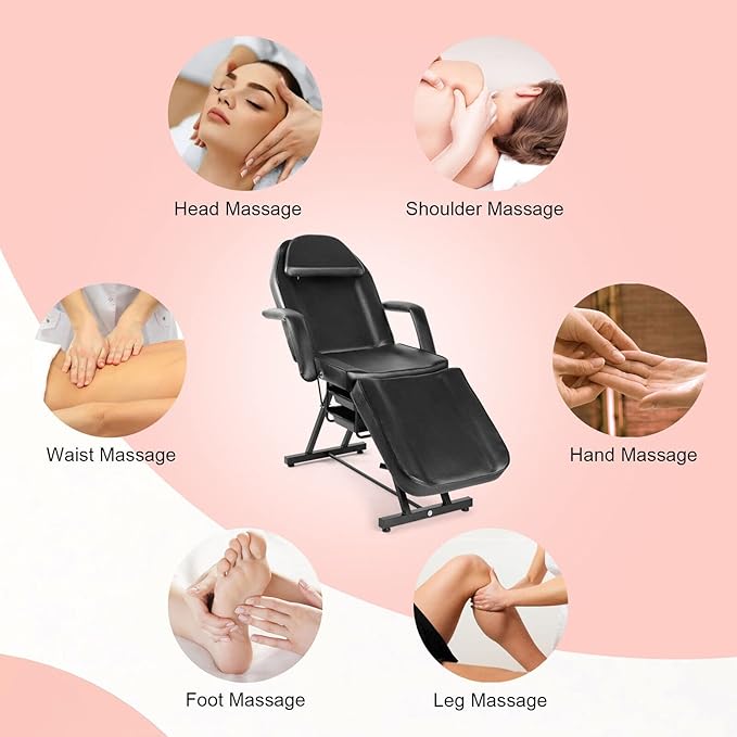 Artist hand Facial Tattoo Chair Massage Bed Salon Lash Chair for Eyelash Extensions Tattoo Table Salon Chair with Trays (Black 1)