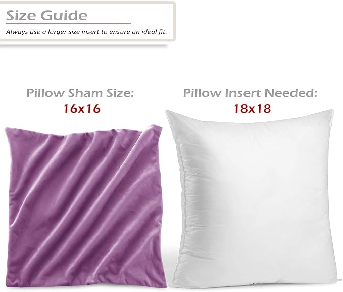 Throw Pillow Inserts Pack of 2 with Velvet Soft Solid Decorative Square Throw Pillow Covers Set for Sofa Couch Car Bedroom, 18X18 Throw Pillows Inserts with 16x16 Washable Cushion Covers, Lavender